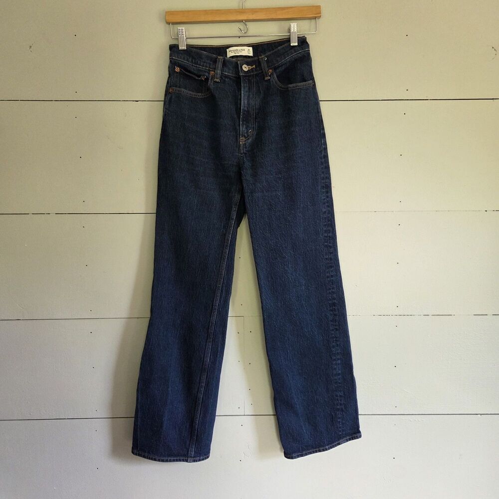 Abercrombie & Fitch 90s Relaxed Straight High Rise Dark Wash Stretch Jeans Sz 25